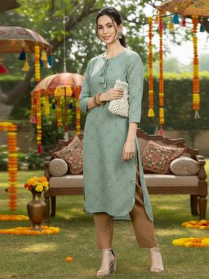 women green cotton geometric printed straight kurta 3