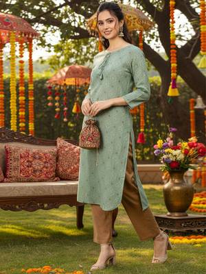 women green cotton geometric printed straight kurta 5