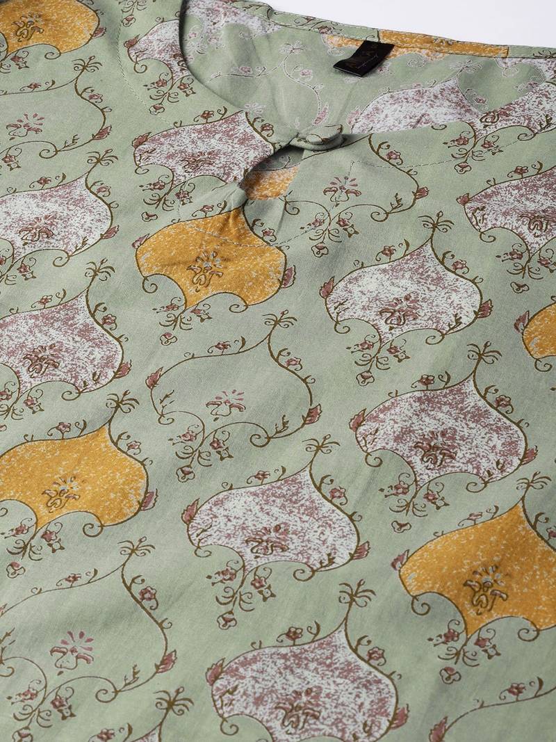 women green rayon blend ethnic motifs printed straight kurta