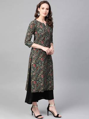 women black cotton ethnic motifs printed straight kurta 3