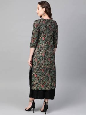 women black cotton ethnic motifs printed straight kurta 4