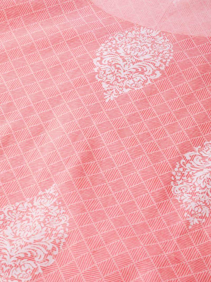 women pink cotton ethnic motifs printed straight kurta