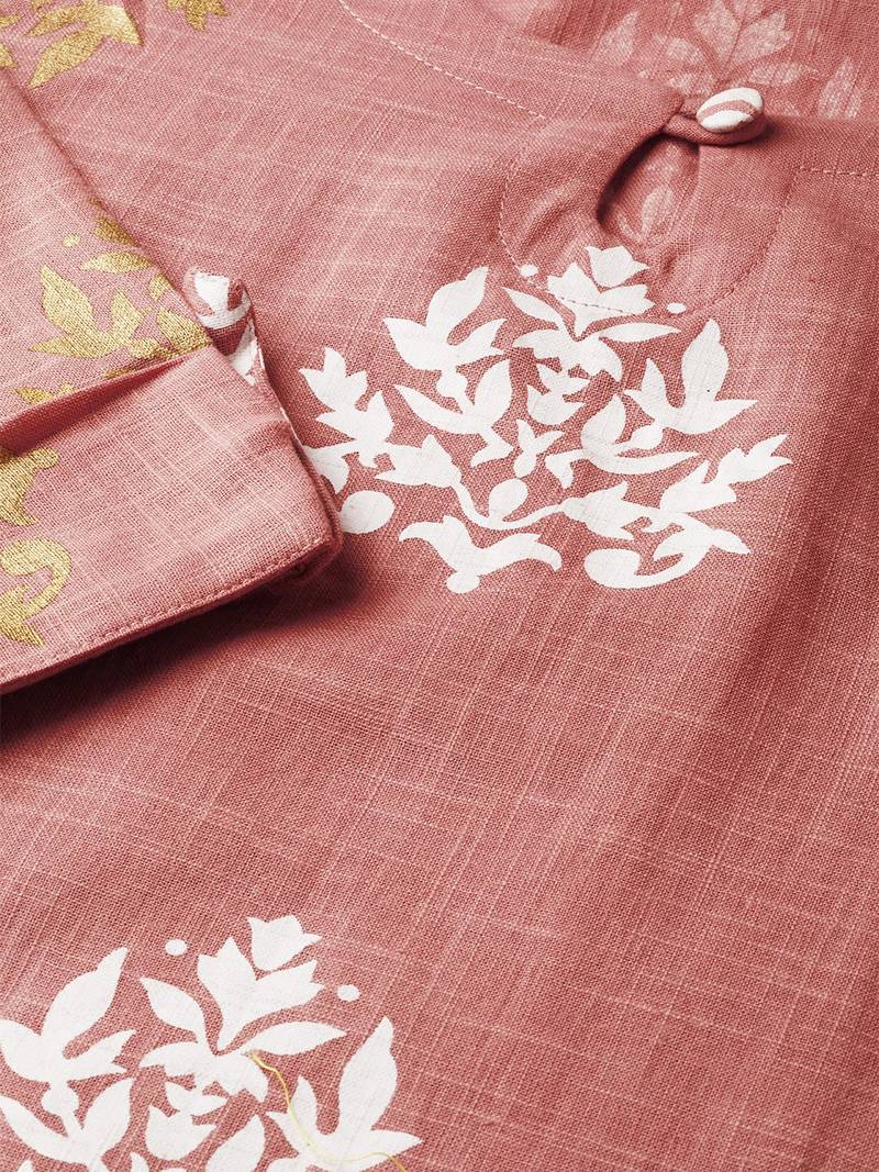 women pink cotton ethnic motifs printed straight kurta