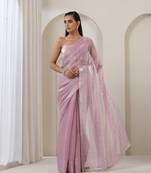 Glimmering Light Luxurious Organza Solid Saree With Stone Lace Border With Matching Blouse