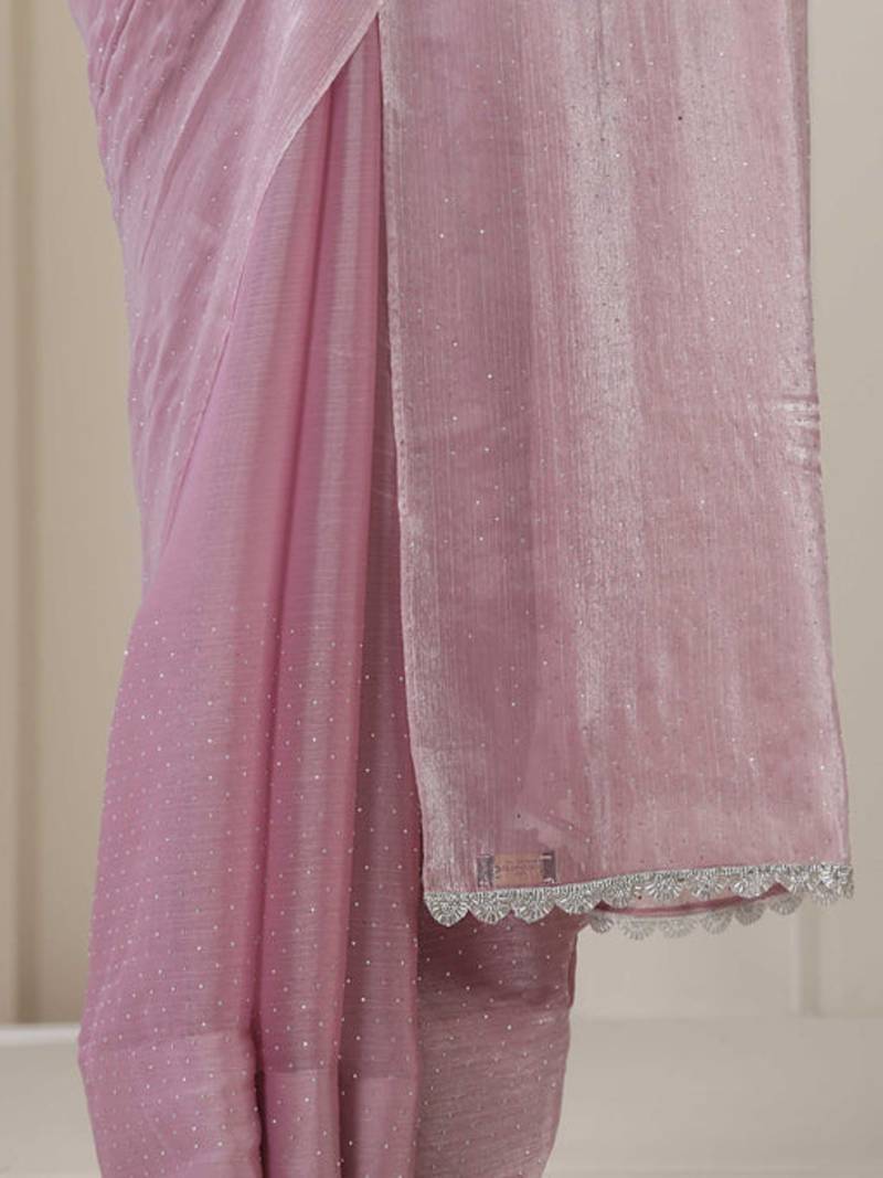 Glimmering Light Luxurious Organza Solid Saree With Stone Lace Border With Matching Blouse
