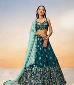 Teal Blue Bridal Lehenga Choli Set With Embroidery