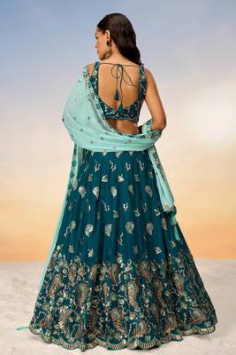 Teal Blue Bridal Lehenga Choli Set With Embroidery 5