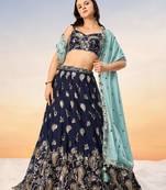Navy blue Pure Georgette with heavy Sequins embroidery Semi-Stitched Lehenga choli & Dupatta