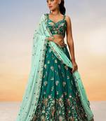 Green Pure Georgette with heavy Sequins embroidery Semi-Stitched Lehenga choli & Dupatta