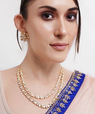 Uncut polki two layered necklace set 1