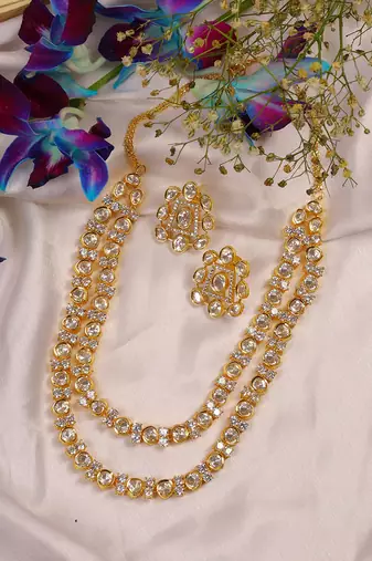 Uncut polki two layered necklace set