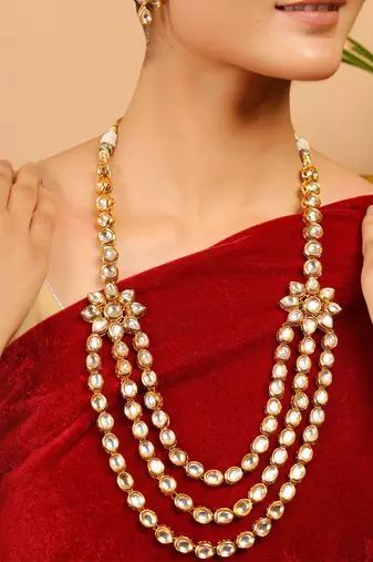Two layered kundan flower embossed necklace set