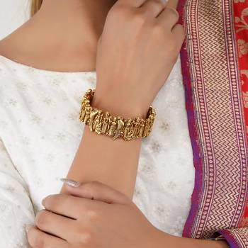 Mansiyaorange single anticlock wise screw openable ram darbaar matte gold kempu stones bangles for women 5