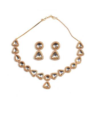 Gold toned  kundan polki necklace set 5