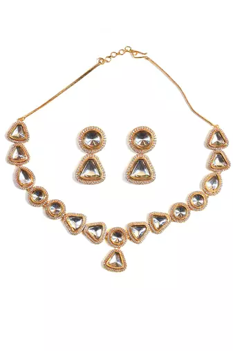 Gold toned  kundan polki necklace set
