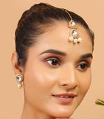 Handcrafted kundan polki earrings & maang tikka set