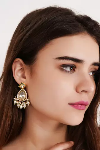 Kundan polki drop earrings