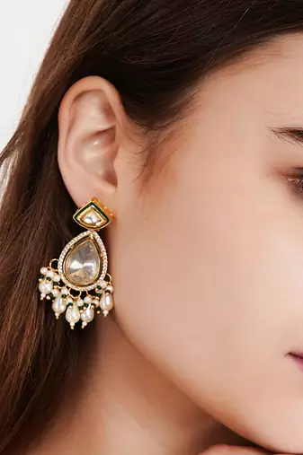 Kundan polki drop earrings