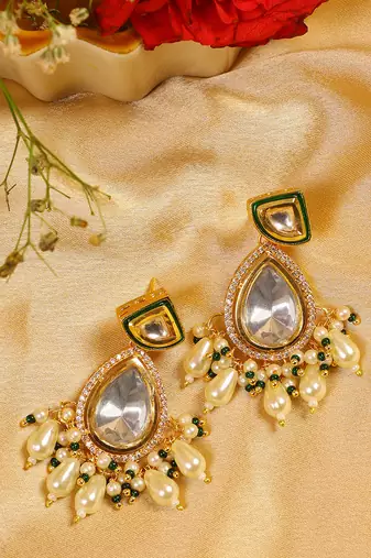 Kundan polki drop earrings