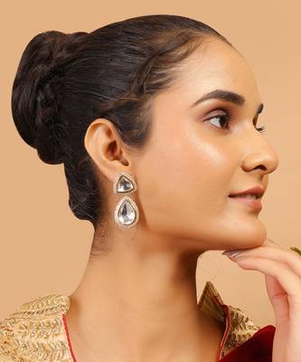 Handcrafted triangular kundan polki drop earrings 1