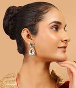 Handcrafted triangular kundan polki drop earrings