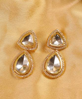 Handcrafted triangular kundan polki drop earrings 3