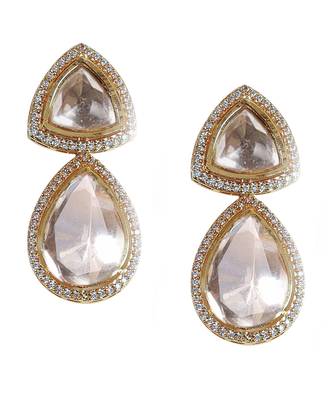Handcrafted triangular kundan polki drop earrings 5