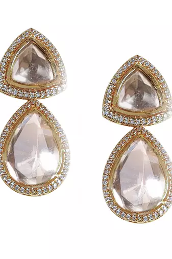 Handcrafted triangular kundan polki drop earrings