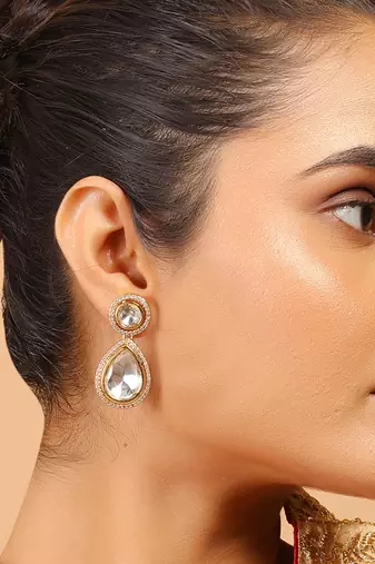Uncut kundan polki drop earrings