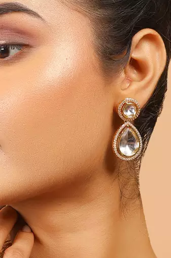 Uncut kundan polki drop earrings
