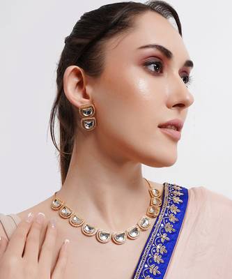 Gold toned  kundan polki necklace set 1