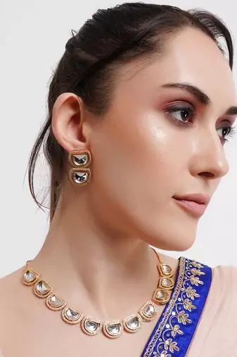 Gold toned  kundan polki necklace set