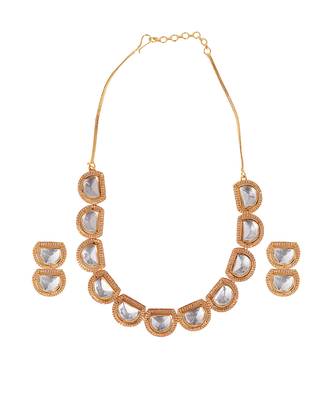 Gold toned  kundan polki necklace set 4