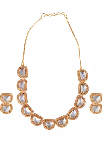 Gold toned  kundan polki necklace set