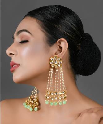 Kundan pearl chain earrings 1