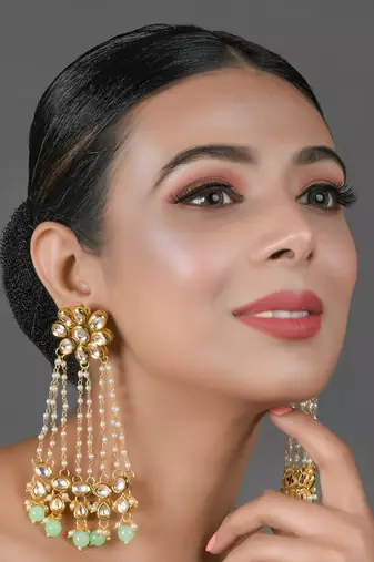 Kundan pearl chain earrings