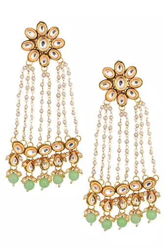 Kundan pearl chain earrings