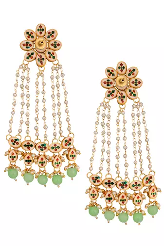 Kundan pearl chain earrings