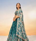 Teal Satin silk Sequins embroidery Semi-Stitched Lehenga choli & Dupatta