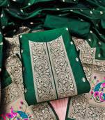 Paithani silk unstitched dress material with silk blend bottom