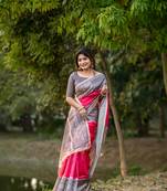 Pink Tussar Silk Printed Saree Festive Wear