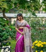 Purple Tussar Silk Printed Saree Festive Wear