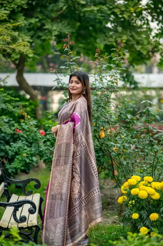Purple Tussar silk blend Printed Saree Festive Wear