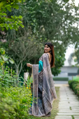 Firozi Tussar silk blend Printed Saree Festive Wear