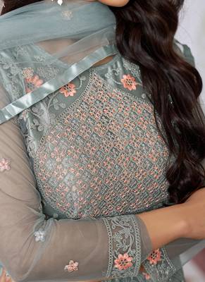 Light grey butterfly net embroidery designer anarkali suit 3