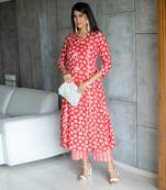 Women's Red Pure Muslin Heavy Digital Printed Kurta Pant Set