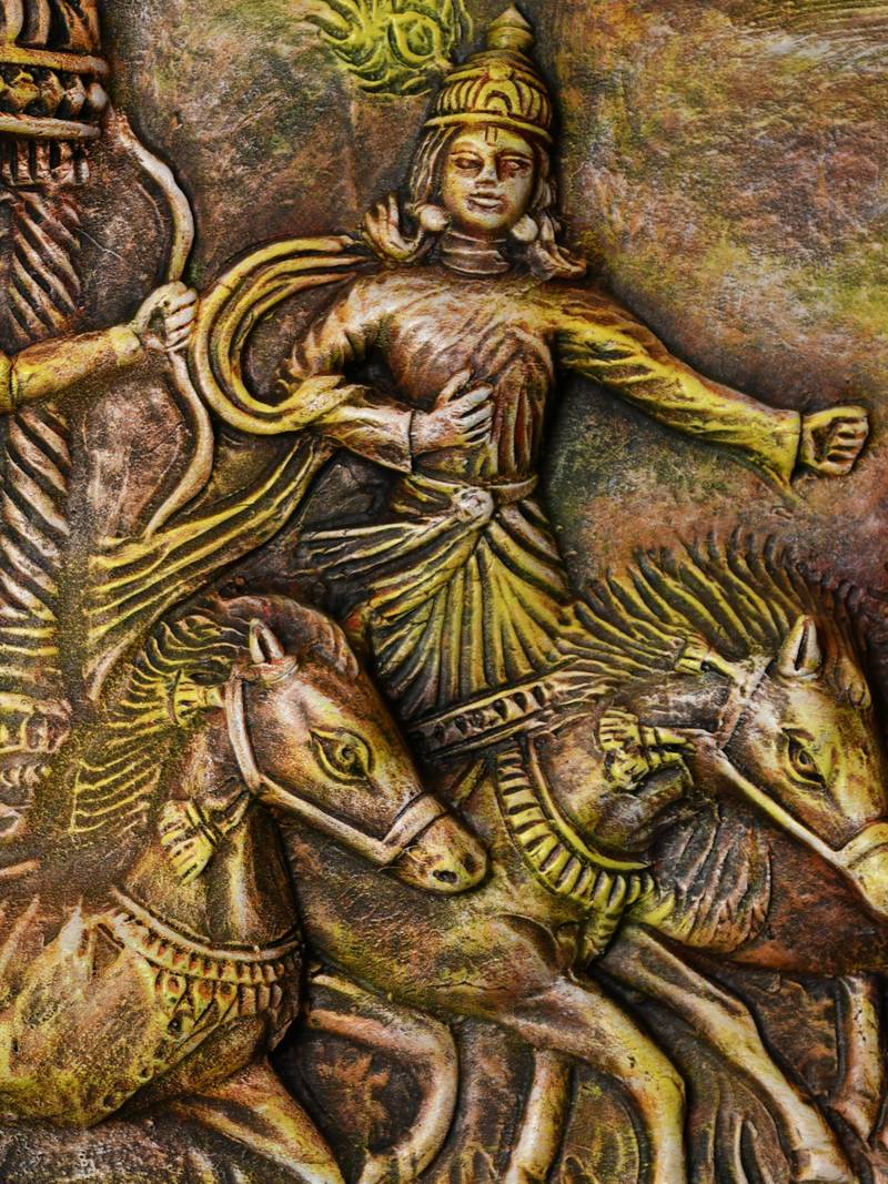 "SOWPEACE Handcrafted Terracotta Mahabharata Warriors' Celestial Chariot Wall Art | Premium Decor"