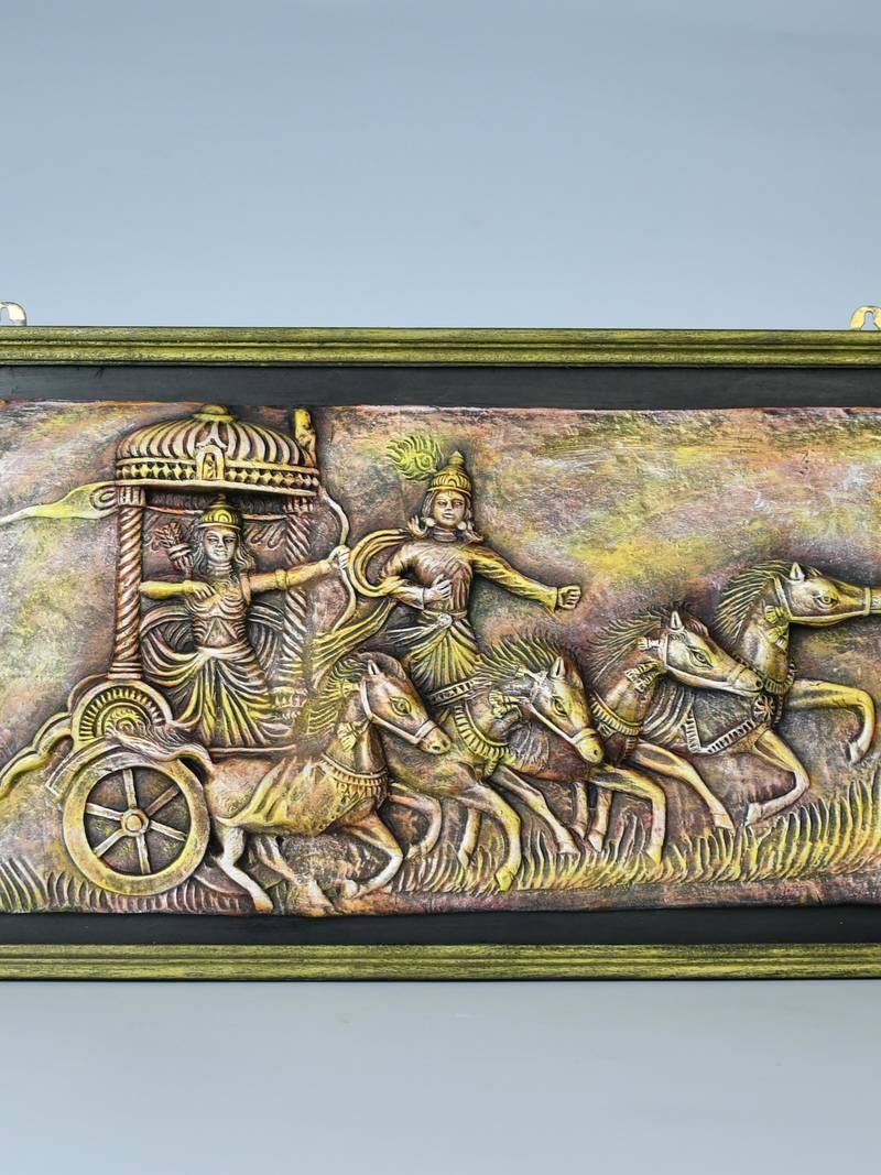 "SOWPEACE Handcrafted Terracotta Mahabharata Warriors' Celestial Chariot Wall Art | Premium Decor"