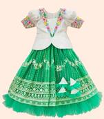 Rama Green New south Indian traditional collar net pattu pavadai Lehenga choli for girls dress