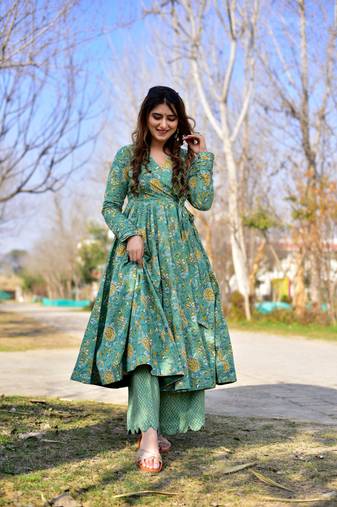 Women's Sea Green Cotton Silk Heavy Digital Printed Kurta Plazo Set